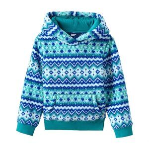 Lands End Girls XS Sherpa Hoodie Fleece Spade Blue Chevron Fair Isle Lined NWT
